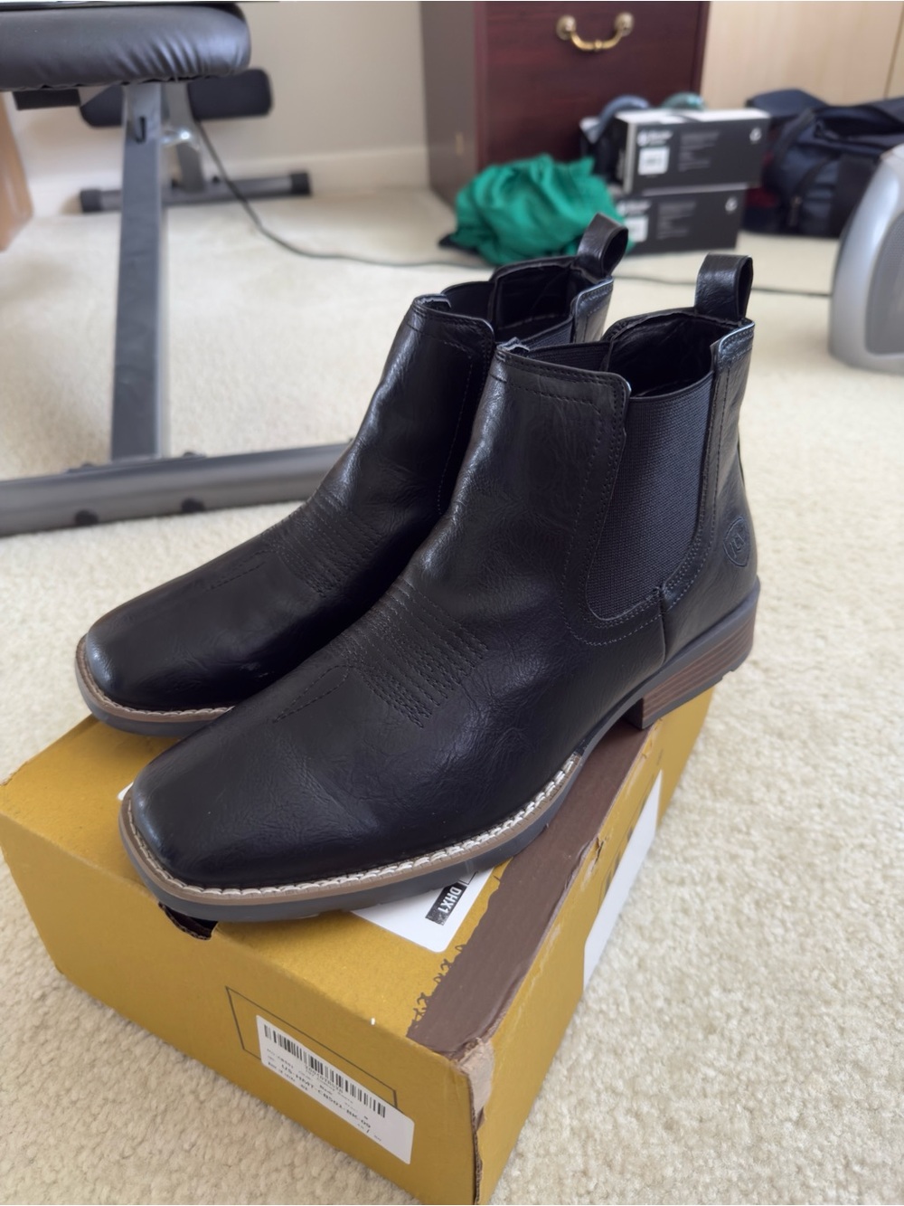 IVT MENS BLACK LEATHER WESTERN COWBOY CHELSEA BOOTS SQUARE TOE MENS SIZE 9